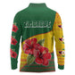 Zimbabwe Flag Map Long Sleeve Polo Shirt African Tribal Pattern Red Hibiscus Flowers