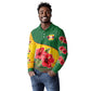 Zimbabwe Flag Map Long Sleeve Polo Shirt African Tribal Pattern Red Hibiscus Flowers