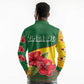Zimbabwe Flag Map Long Sleeve Polo Shirt African Tribal Pattern Red Hibiscus Flowers