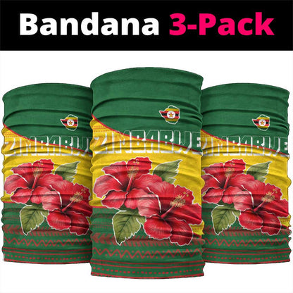 Zimbabwe Flag Map Neck Gaiter African Tribal Pattern Red Hibiscus Flowers TS04