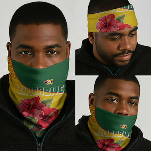 Zimbabwe Flag Map Neck Gaiter African Tribal Pattern Red Hibiscus Flowers TS04