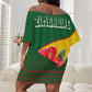Zimbabwe Flag Map Off Shoulder Short Dress African Tribal Pattern Red Hibiscus Flowers