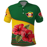 Zimbabwe Flag Map Polo Shirt African Tribal Pattern Red Hibiscus Flowers