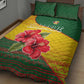 Zimbabwe Flag Map Quilt Bed Set African Tribal Pattern Red Hibiscus Flowers