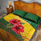 Zimbabwe Flag Map Quilt Bed Set African Tribal Pattern Red Hibiscus Flowers