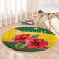 Zimbabwe Flag Map Round Carpet African Tribal Pattern Red Hibiscus Flowers