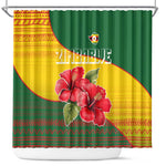 Zimbabwe Flag Map Shower Curtain African Tribal Pattern Red Hibiscus Flowers