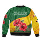 Zimbabwe Flag Map Sleeve Zip Bomber Jacket African Tribal Pattern Red Hibiscus Flowers