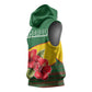 Zimbabwe Flag Map Sleeveless Hoodie African Tribal Pattern Red Hibiscus Flowers - African Pride