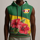 Zimbabwe Flag Map Sleeveless Hoodie African Tribal Pattern Red Hibiscus Flowers - African Pride