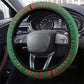 Zimbabwe Flag Map Steering Wheel Cover African Tribal Pattern Red Hibiscus Flowers