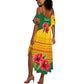 Zimbabwe Flag Map Summer Maxi Dress African Tribal Pattern Red Hibiscus Flowers