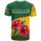 Zimbabwe Flag Map T shirt African Tribal Pattern Red Hibiscus Flowers