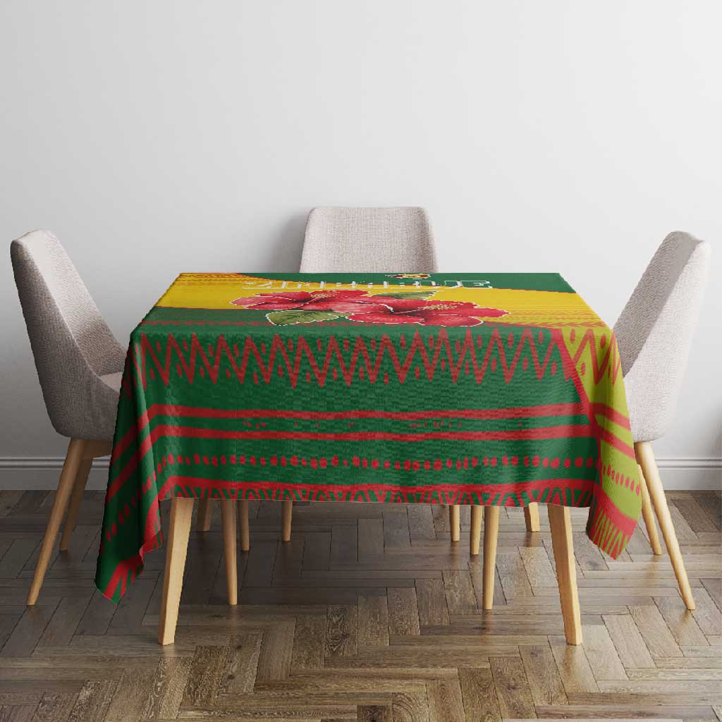 Zimbabwe Flag Map Tablecloth African Tribal Pattern Red Hibiscus Flowers