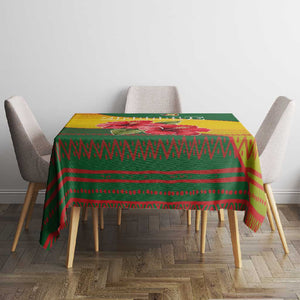 Zimbabwe Flag Map Tablecloth African Tribal Pattern Red Hibiscus Flowers