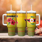 Zimbabwe Flag Map Tumbler With Handle African Tribal Pattern Red Hibiscus Flowers