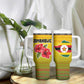 Zimbabwe Flag Map Tumbler With Handle African Tribal Pattern Red Hibiscus Flowers
