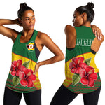 Zimbabwe Flag Map Women Racerback Tank African Tribal Pattern Red Hibiscus Flowers