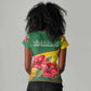 Zimbabwe Flag Map Women V-Neck T-Shirt African Tribal Pattern Red Hibiscus Flowers