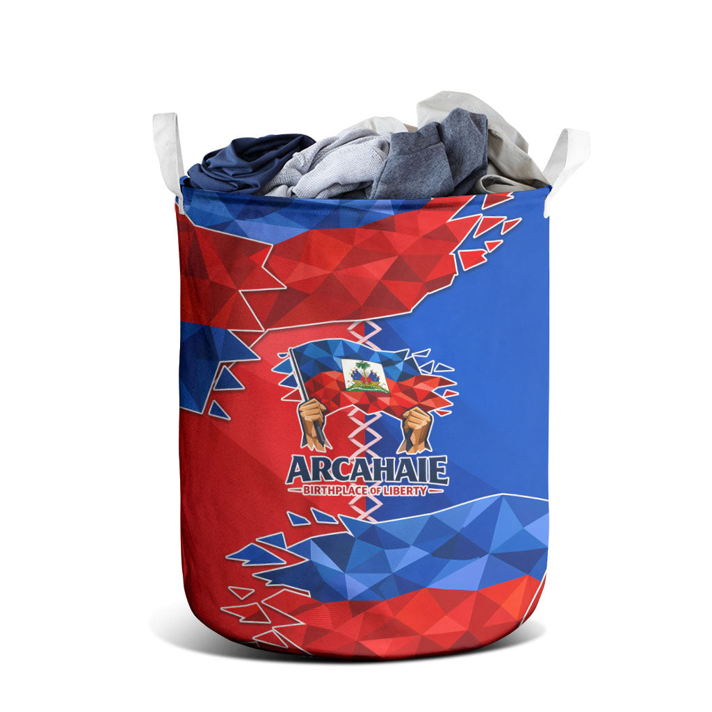 Haiti Flag Day Arcahaie 1803 Laundry Basket Geometric Low Poly Flag Art - Birthplace Of Liberty Graphic