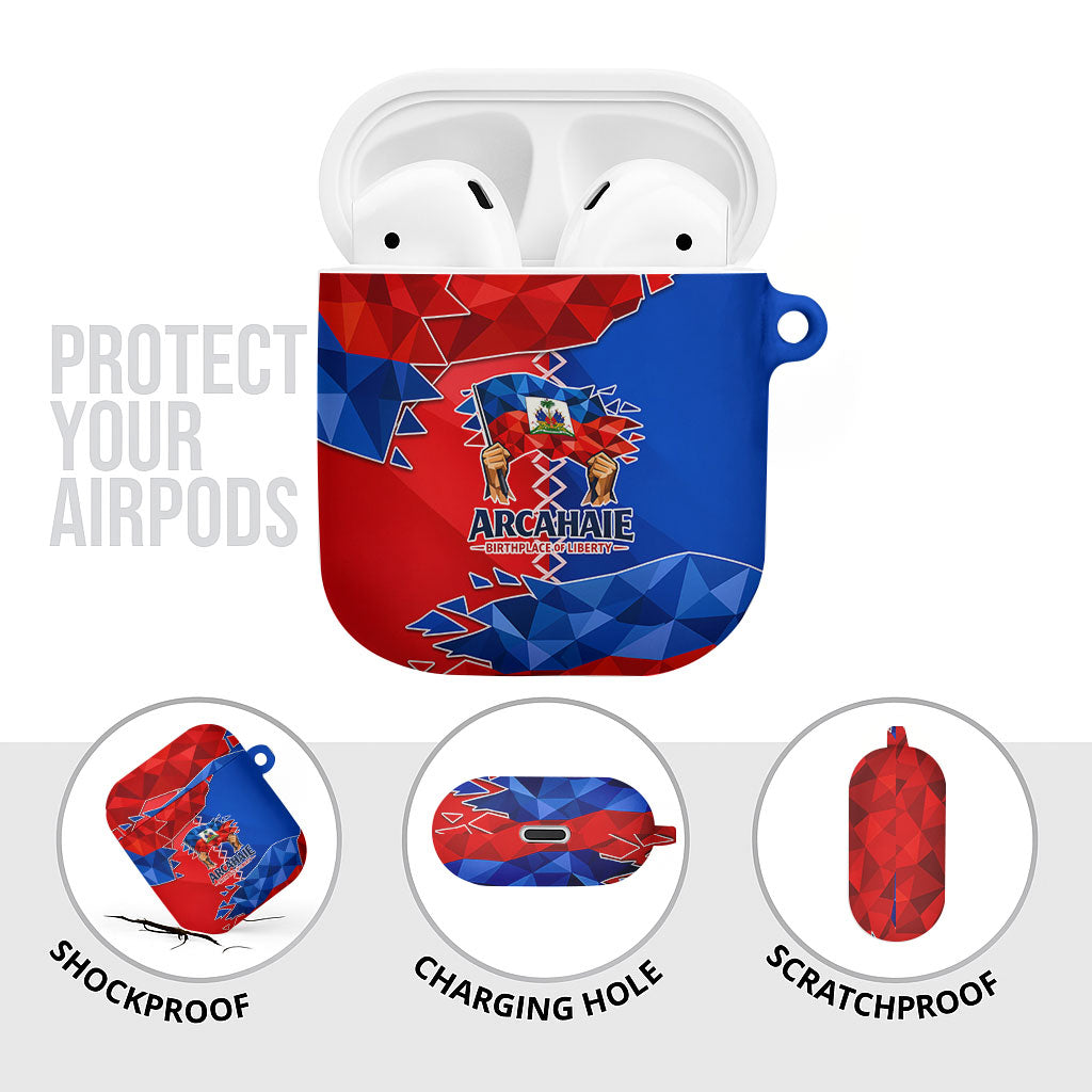 Haiti Flag Day Arcahaie 1803 AirPods Case Geometric Low Poly Flag Art - Birthplace Of Liberty Graphic