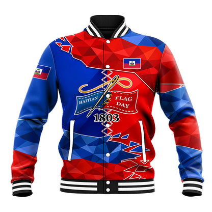 Haiti Flag Day Arcahaie 1803 Baseball Jacket Geometric Low Poly Flag Art - Birthplace Of Liberty Graphic
