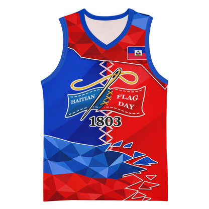 Haiti Flag Day Arcahaie 1803 Basketball Jersey Geometric Low Poly Flag Art - Birthplace Of Liberty Graphic