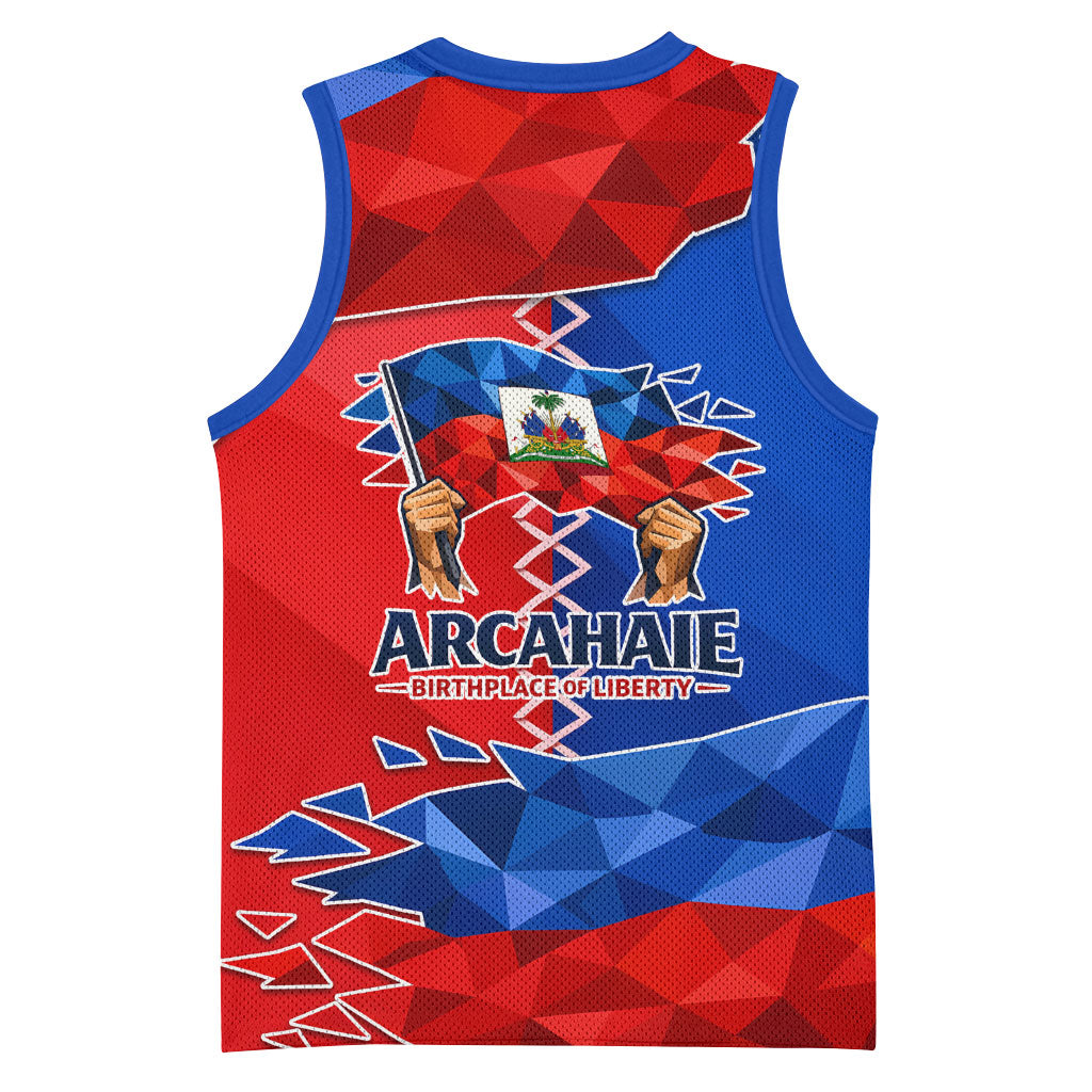 Haiti Flag Day Arcahaie 1803 Basketball Jersey Geometric Low Poly Flag Art - Birthplace Of Liberty Graphic