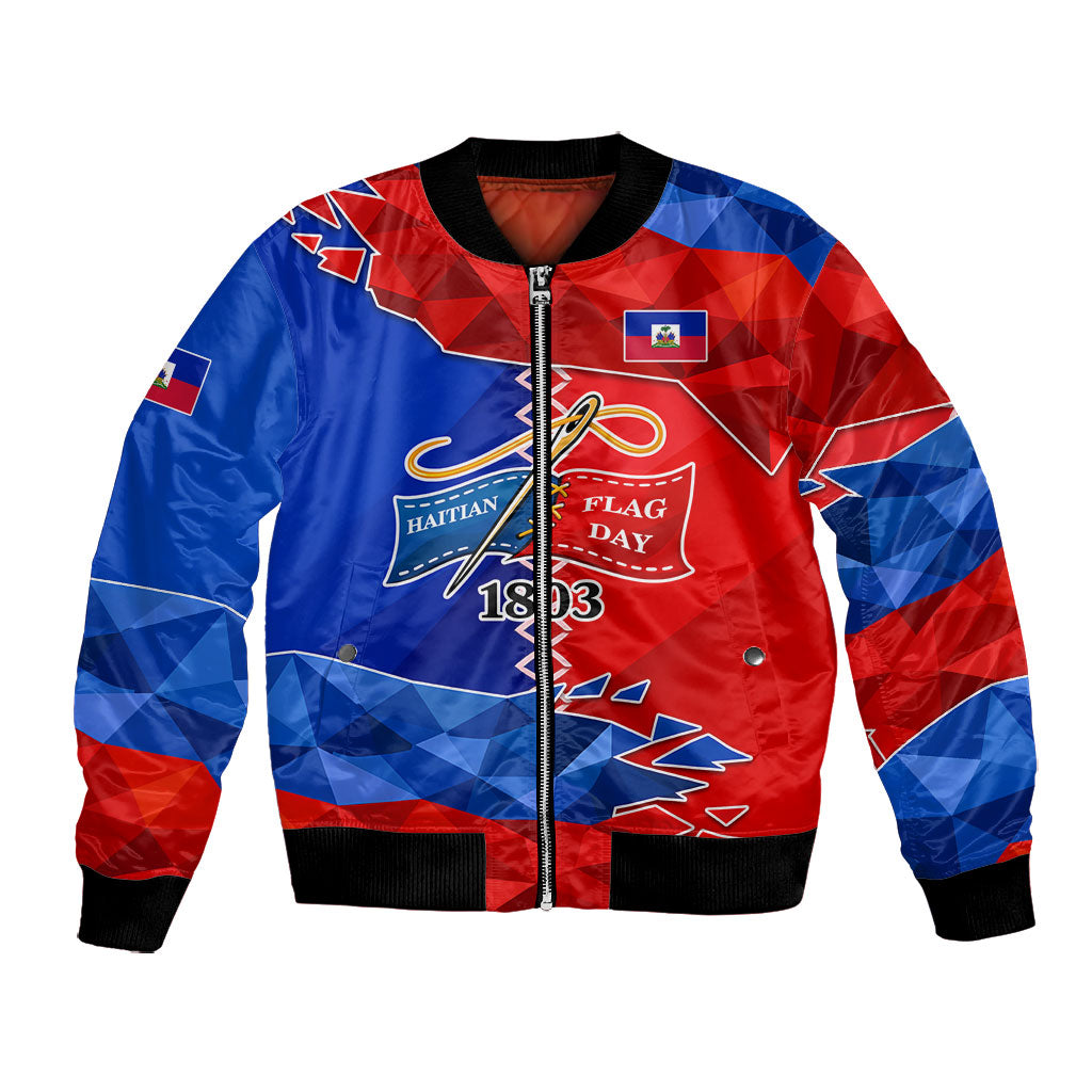 Haiti Flag Day Arcahaie 1803 Bomber Jacket Geometric Low Poly Flag Art - Birthplace Of Liberty Graphic