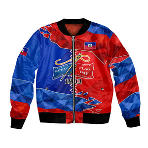 Haiti Flag Day Arcahaie 1803 Bomber Jacket Geometric Low Poly Flag Art - Birthplace Of Liberty Graphic