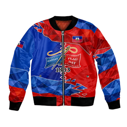 Haiti Flag Day Arcahaie 1803 Bomber Jacket Geometric Low Poly Flag Art - Birthplace Of Liberty Graphic