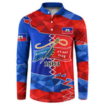 Haiti Flag Day Arcahaie 1803 Button Sweatshirt Geometric Low Poly Flag Art - Birthplace Of Liberty Graphic