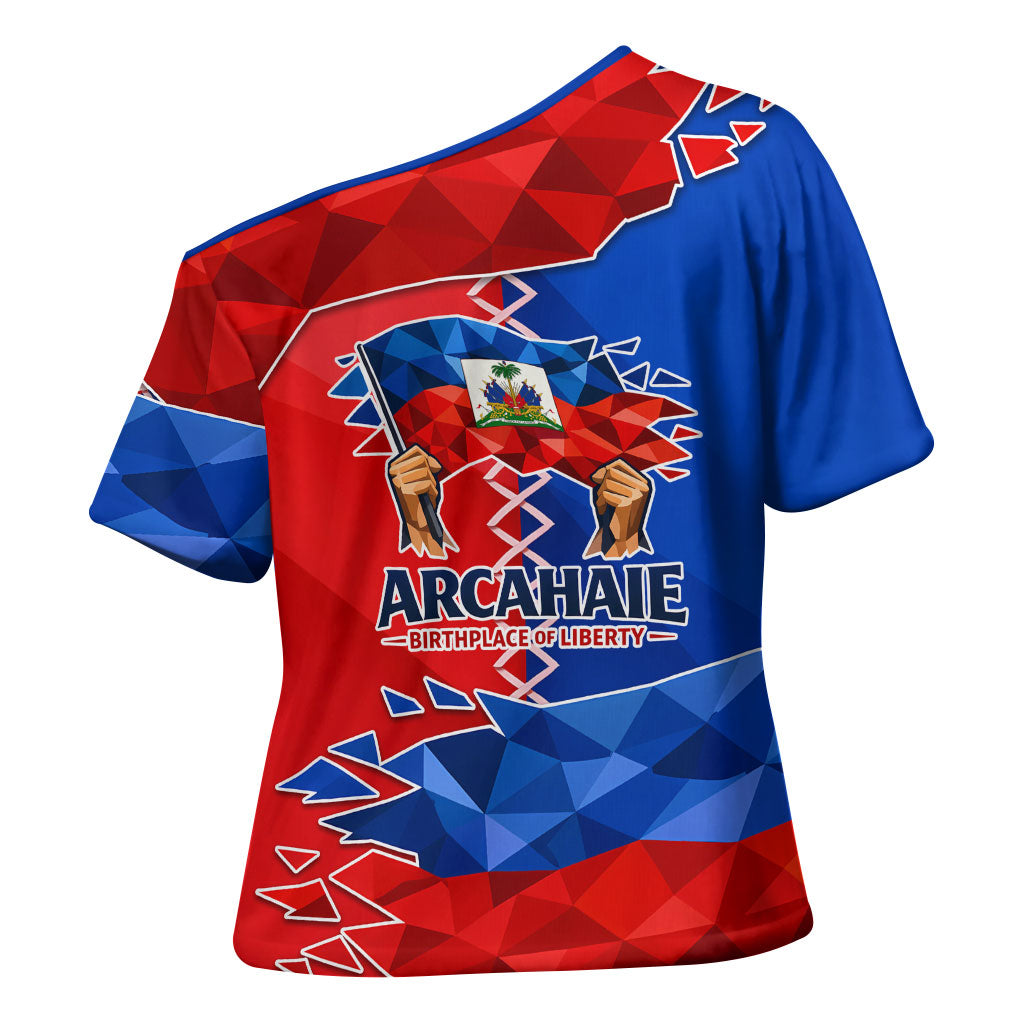 Haiti Flag Day Arcahaie 1803 Cross Shoulder Shirt Geometric Low Poly Flag Art - Birthplace Of Liberty Graphic