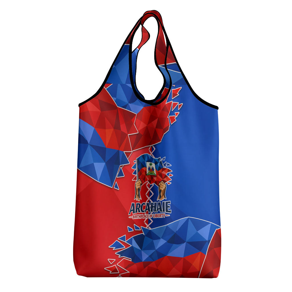 Haiti Flag Day Arcahaie 1803 Grocery Bag Geometric Low Poly Flag Art - Birthplace Of Liberty Graphic