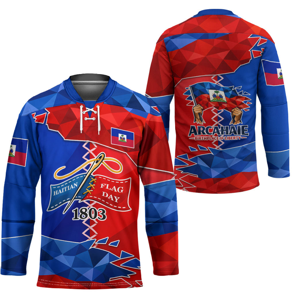Haiti Flag Day Arcahaie 1803 Hockey Jersey Geometric Low Poly Flag Art - Birthplace Of Liberty Graphic