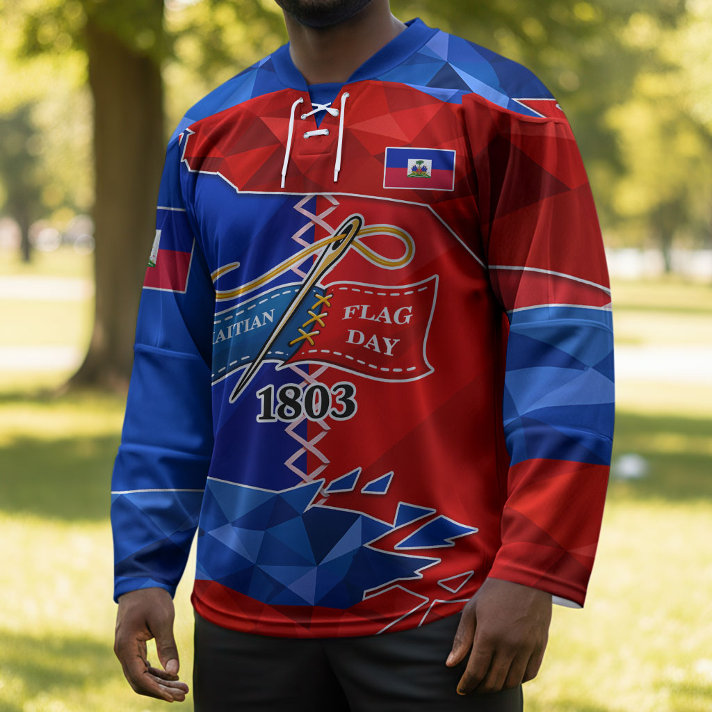 Haiti Flag Day Arcahaie 1803 Hockey Jersey Geometric Low Poly Flag Art - Birthplace Of Liberty Graphic