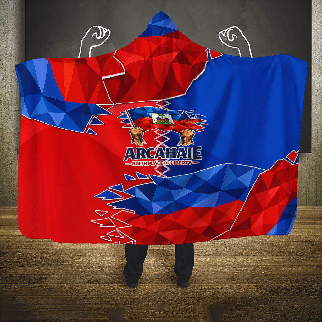 Haiti Flag Day Arcahaie 1803 Hooded Blanket Geometric Low Poly Flag Art - Birthplace Of Liberty Graphic
