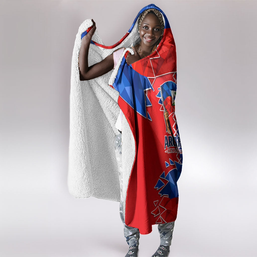 Haiti Flag Day Arcahaie 1803 Hooded Blanket Geometric Low Poly Flag Art - Birthplace Of Liberty Graphic