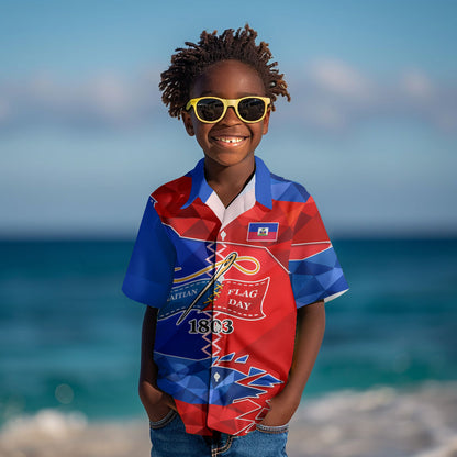 Haiti Flag Day Arcahaie 1803 Kid Hawaiian Shirt Geometric Low Poly Flag Art - Birthplace Of Liberty Graphic