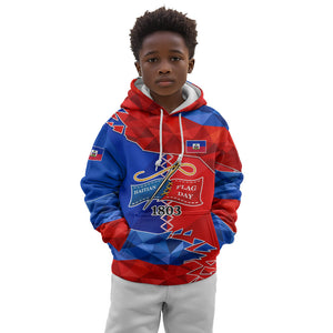 Haiti Flag Day Arcahaie 1803 Kid Hoodie Geometric Low Poly Flag Art - Birthplace Of Liberty Graphic