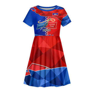 Haiti Flag Day Arcahaie 1803 Kid Short Sleeve Dress Geometric Low Poly Flag Art - Birthplace Of Liberty Graphic