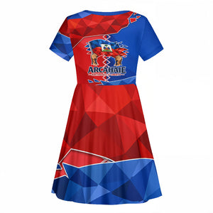 Haiti Flag Day Arcahaie 1803 Kid Short Sleeve Dress Geometric Low Poly Flag Art - Birthplace Of Liberty Graphic