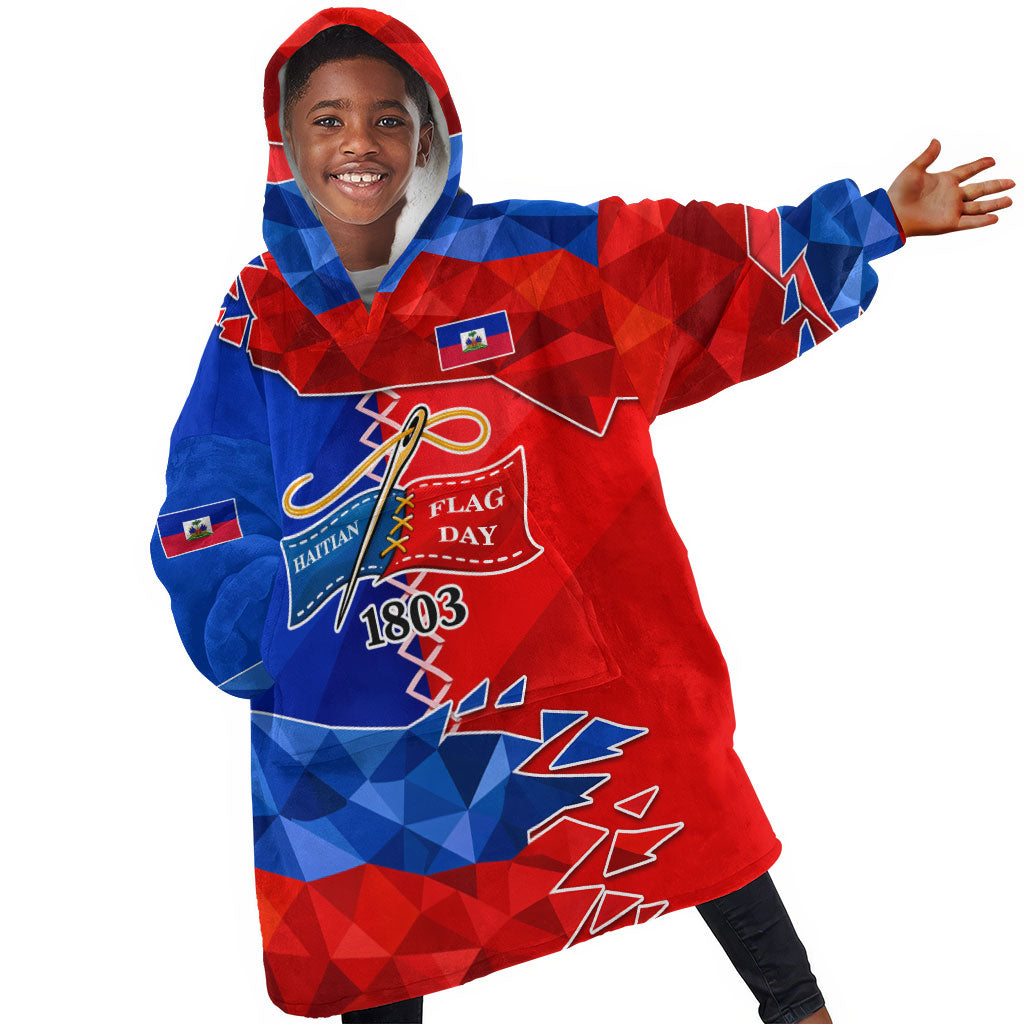 Haiti Flag Day Arcahaie 1803 Kid Wearable Blanket Hoodie Geometric Low Poly Flag Art - Birthplace Of Liberty Graphic