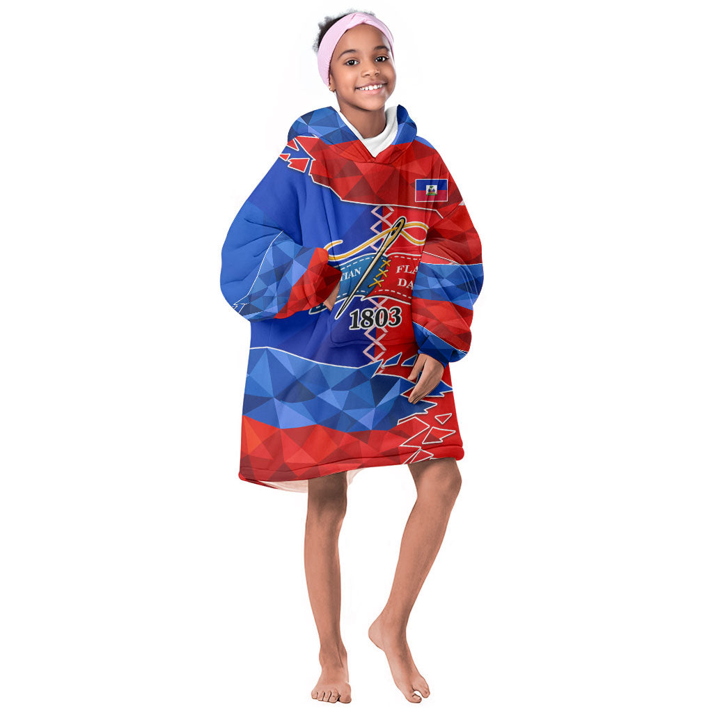 Haiti Flag Day Arcahaie 1803 Kid Wearable Blanket Hoodie Geometric Low Poly Flag Art - Birthplace Of Liberty Graphic