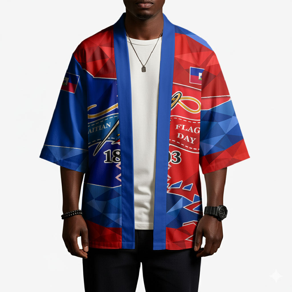 Haiti Flag Day Arcahaie 1803 Kimono Geometric Low Poly Flag Art - Birthplace Of Liberty Graphic