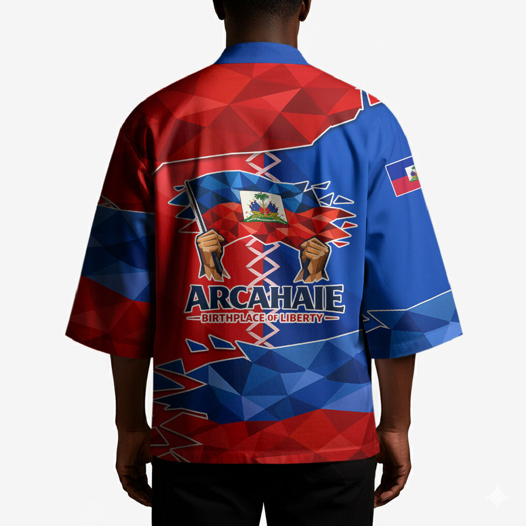 Haiti Flag Day Arcahaie 1803 Kimono Geometric Low Poly Flag Art - Birthplace Of Liberty Graphic