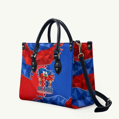 Haiti Flag Day Arcahaie 1803 Leather Bag Geometric Low Poly Flag Art - Birthplace Of Liberty Graphic