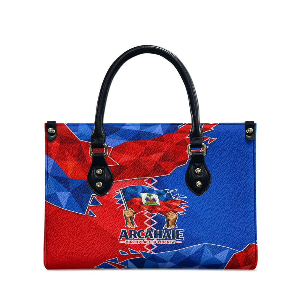 Haiti Flag Day Arcahaie 1803 Leather Bag Geometric Low Poly Flag Art - Birthplace Of Liberty Graphic