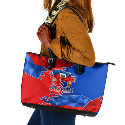 Haiti Flag Day Arcahaie 1803 Leather Tote Bag Geometric Low Poly Flag Art - Birthplace Of Liberty Graphic