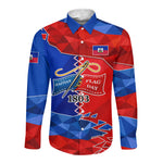 Haiti Flag Day Arcahaie 1803 Long Sleeve Button Shirt Geometric Low Poly Flag Art - Birthplace Of Liberty Graphic